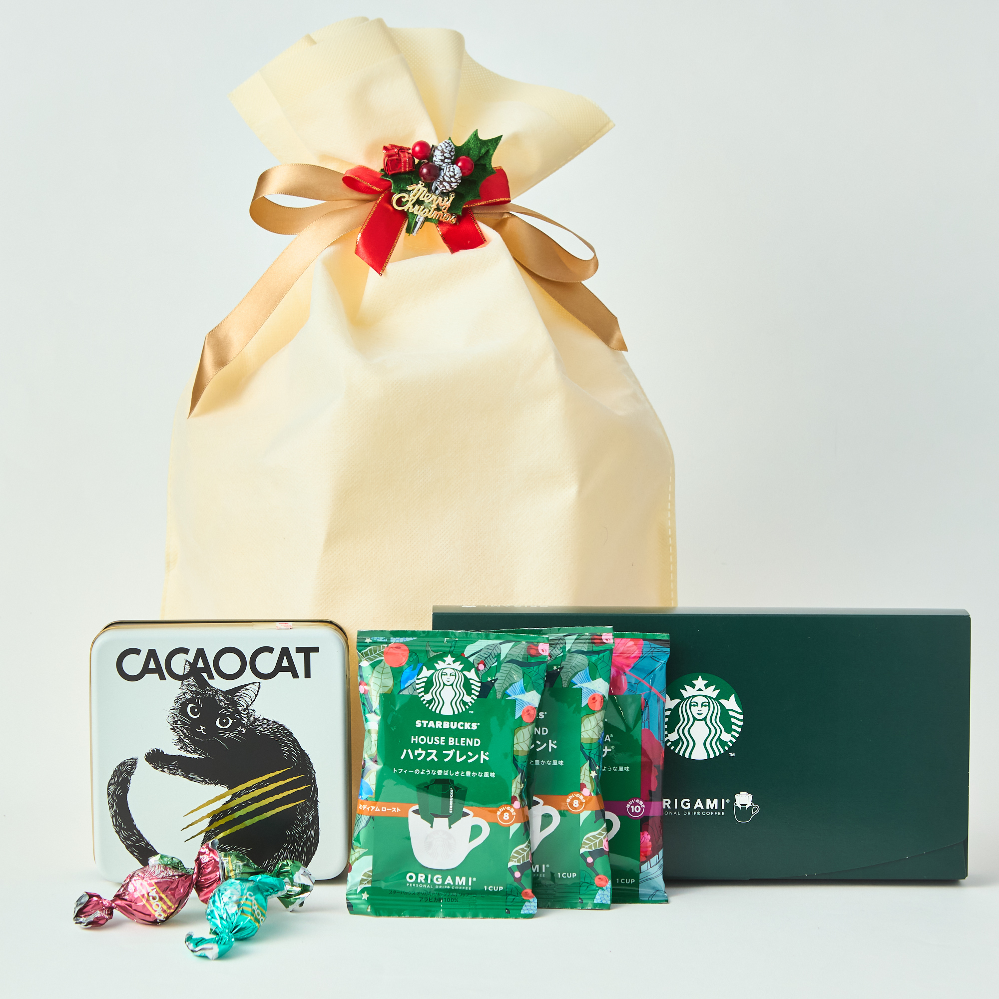 クリスマス限定ラッピング付】選べるスタバコーヒーとねこちゃんチョコ