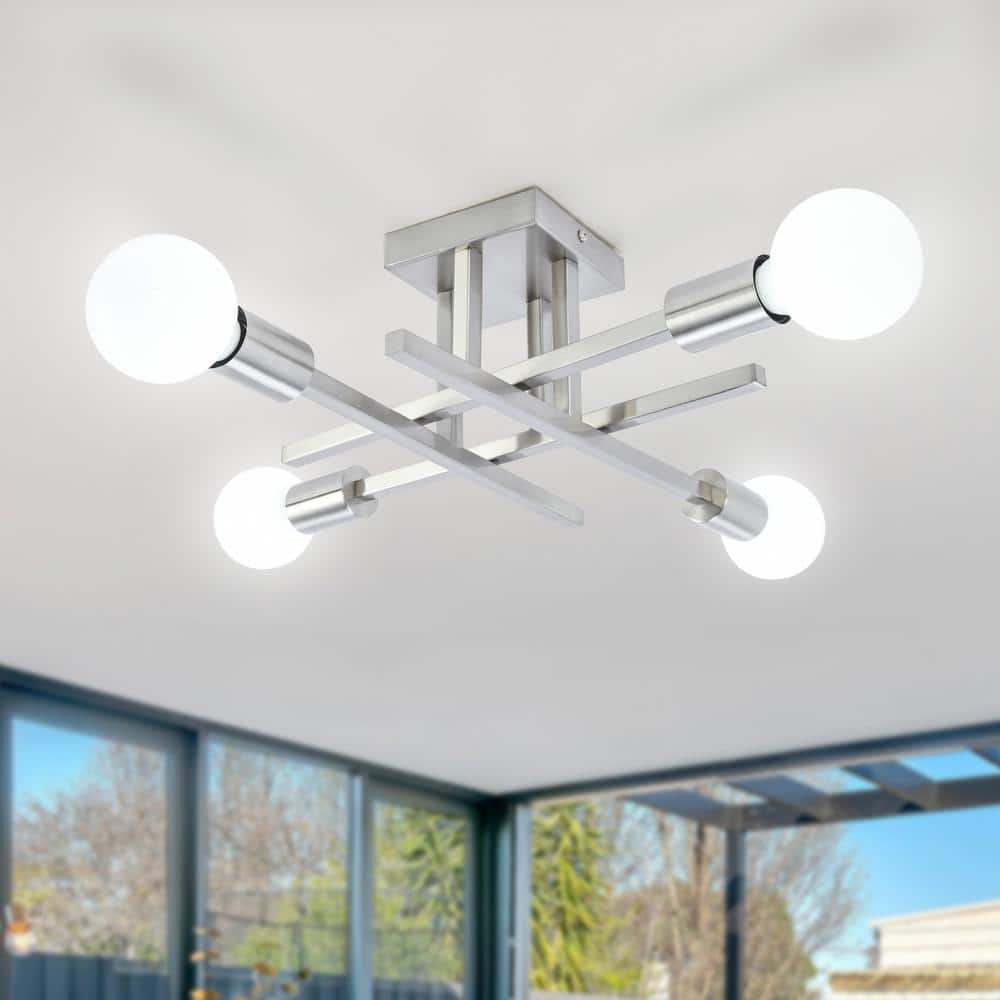 ZJVAIVE 18.11 in. 4-Light Modern Sliver Nickel Semi- Flush Mount
