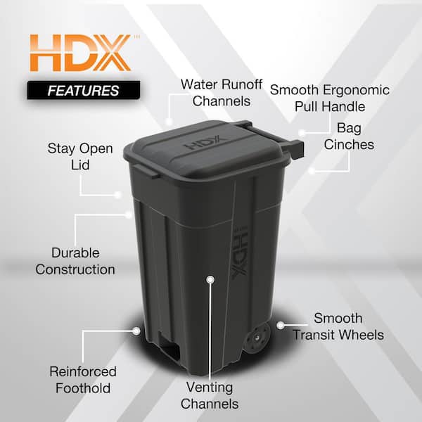 HDX 45 gal. Black Heavy Duty Outdoor Trash Can with Wheels and