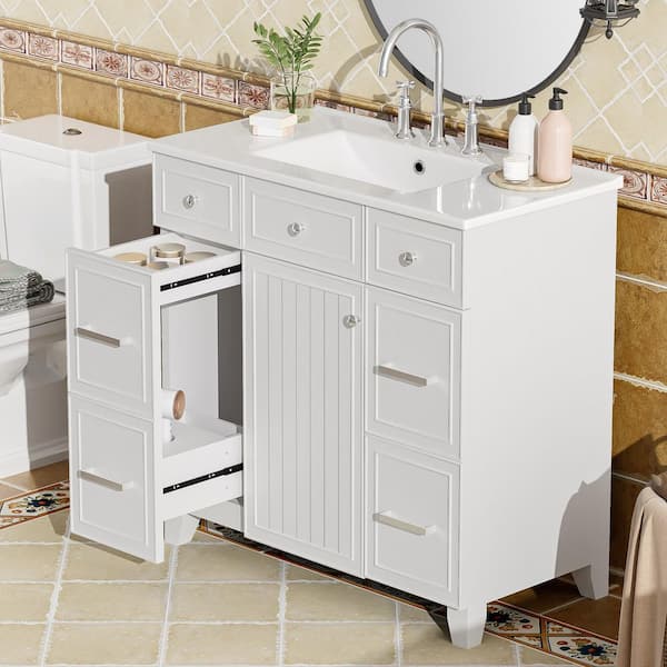 Virubi 36 in. W Single Sink Bath Vanity in White with White