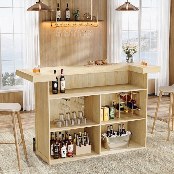 BYBLIGHT Kearsten Wooden Bar Table with 5 Muti-Bottle Complements