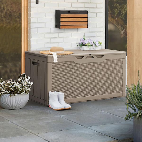 Tozey 100 Gal. Fusion Style Deck Box Mocha Outdoor Resin Storage