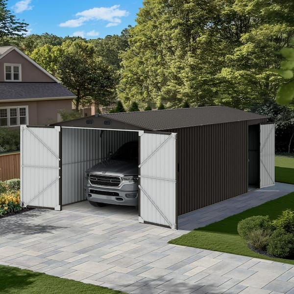 Sunjoy 10 ft. W x 20 ft. D Outdoor Storage Shed, Multi-Purpose