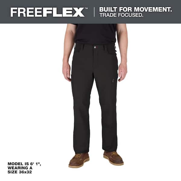Milwaukee Men's 36 in. x 34 in. Black FREEFLEX Tech Work Pants