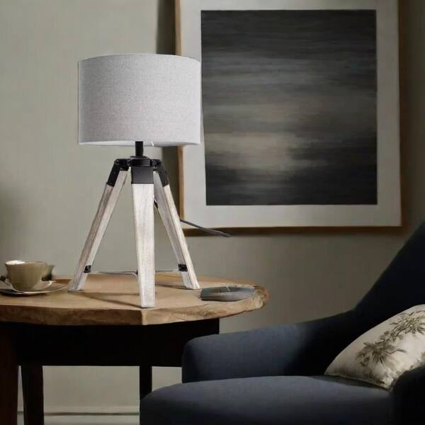 bessten Artemis 18 in. Grey Rubber Wood Table Lamp with Linen