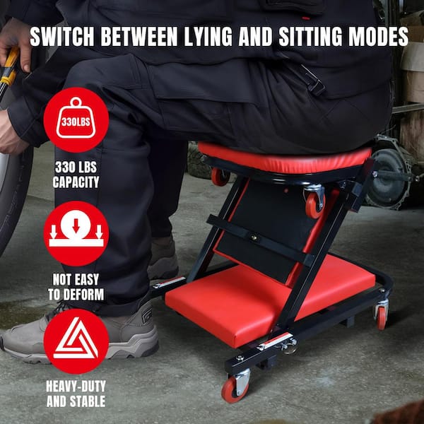 Big Red 40 in. Foldable Z-Creeper Seat, 2-in-1 Garage/Shop Creeper