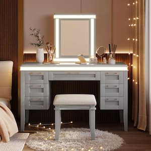 Gymax 7 Drawers Vanity Set Dressing Table with Tri-Folding Mirror
