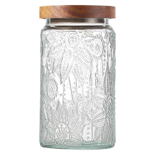Lynzavix 1-Piece Airtight Decorative Vintage Glass Jar with Wooden
