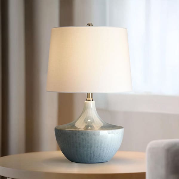 TRUE FINE Bradley 21 in. 3-Way Mist Blue Ceramic Table Lamp with