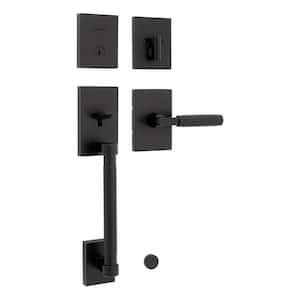 Kwikset San Clemente Matte Black Door Handleset with Halifax
