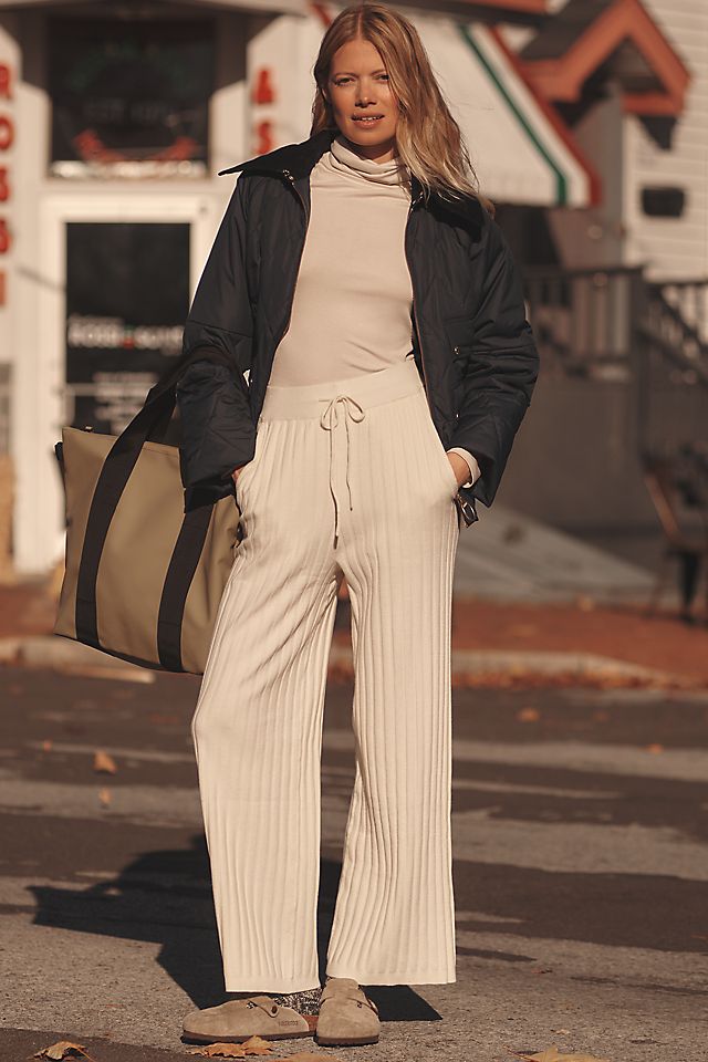 Varley Simeon Rib-Knit Wide-Leg Pants | Anthropologie