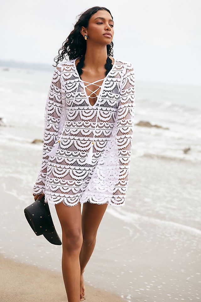 PQ Swim Noah Sheer Lace Tunic Mini Dress | Anthropologie