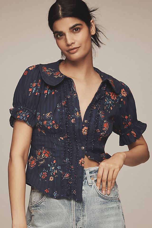 The Keira Waisted Tuxedo-Front Blouse by Pilcro | Anthropologie