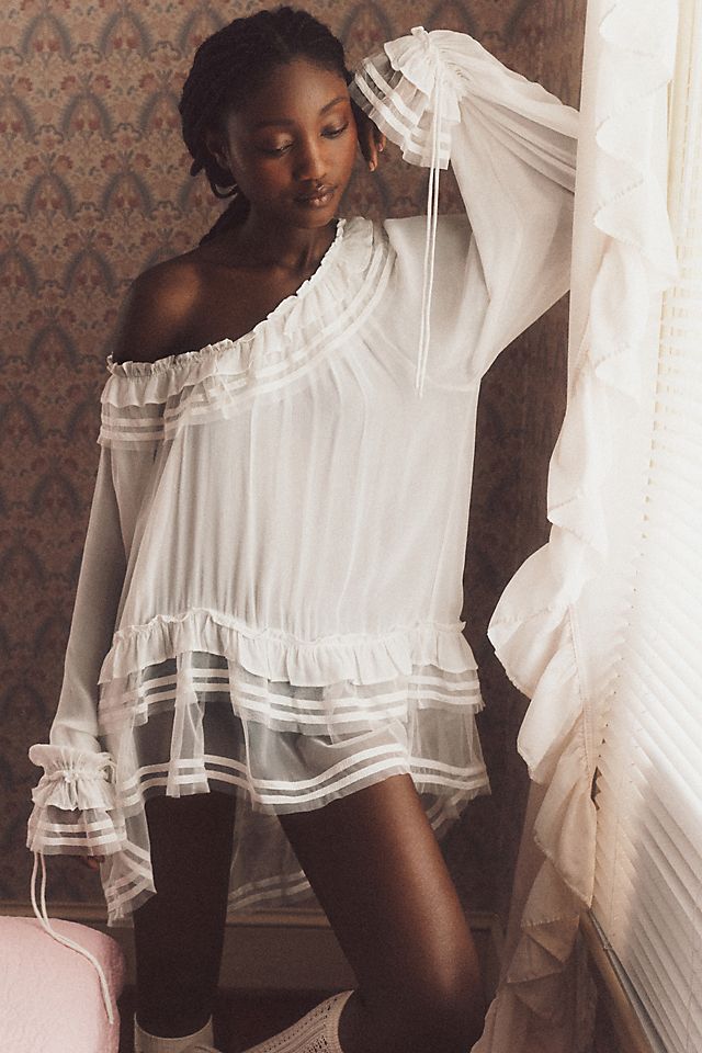 By Anthropologie Sheer Ruffle Ribbon Blouse | Anthropologie