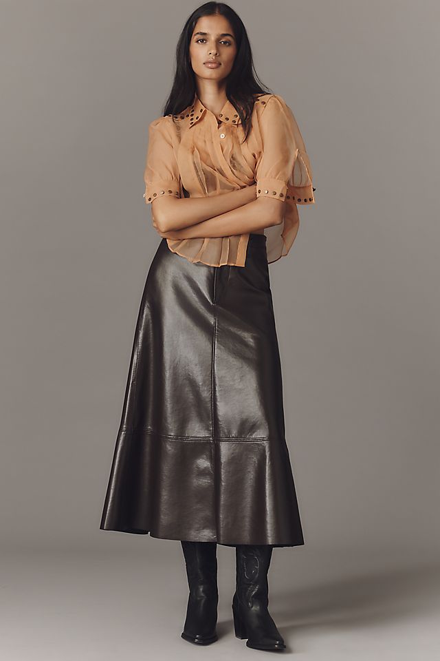 Citizens of Humanity Cassia Leather A-Line Midi Skirt | Anthropologie