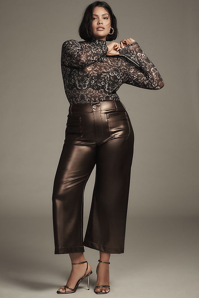 The Colette Cropped Wide-Leg Pants by Maeve: Faux-Leather Edition