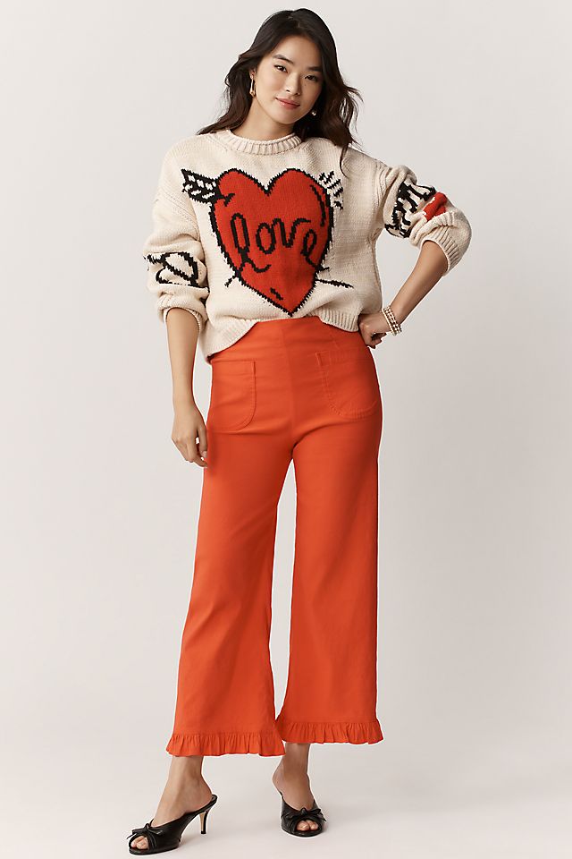 The Colette Magic Fabric Ruffle-Hem Crop Wide-Leg Pants by Maeve