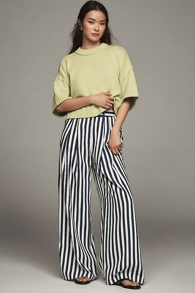 The Avery Striped Pleated Wide-Leg Trousers by Maeve | Anthropologie