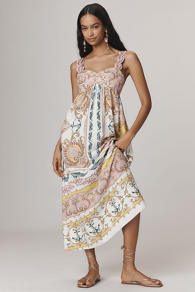 Farm Rio Maritime Magic Linen Blend Sleeveless Maxi Dress
