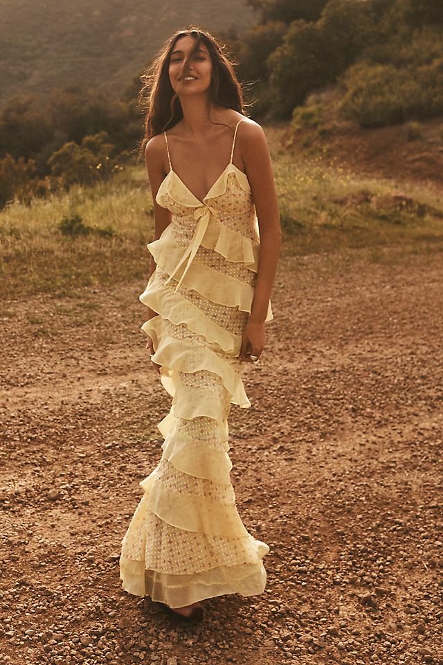 For Love & Lemons Debby Tiered Ruffle Midi Dress | Anthropologie