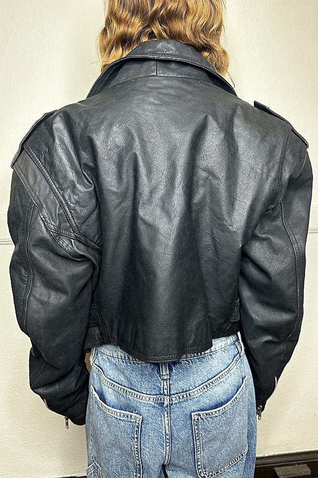 Vintage 1990s Cropped Punk Leather Jacket Selected by Cherry