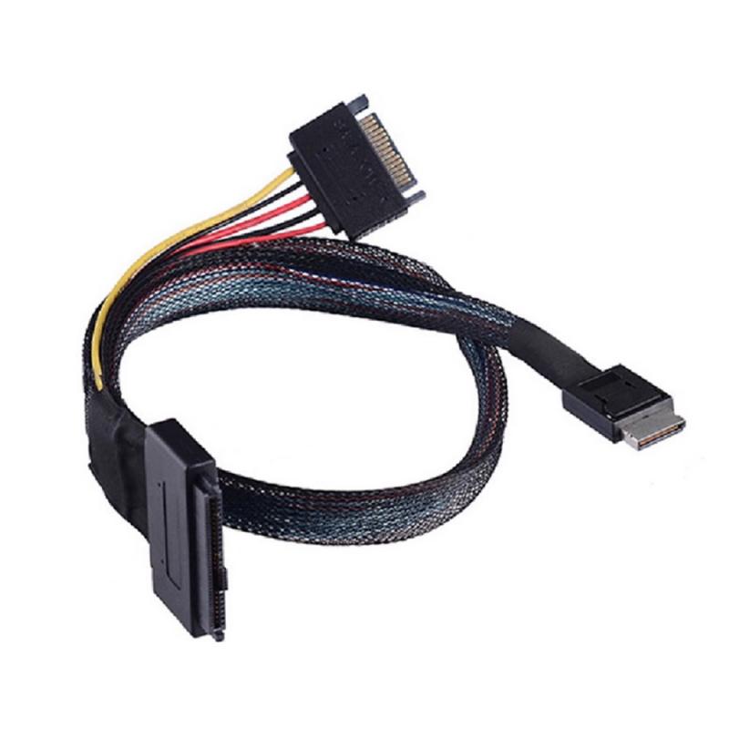 OCuLink SFF-8611 4i - U.2 SFF-8639 ケーブル (15P SATA 電源付き)