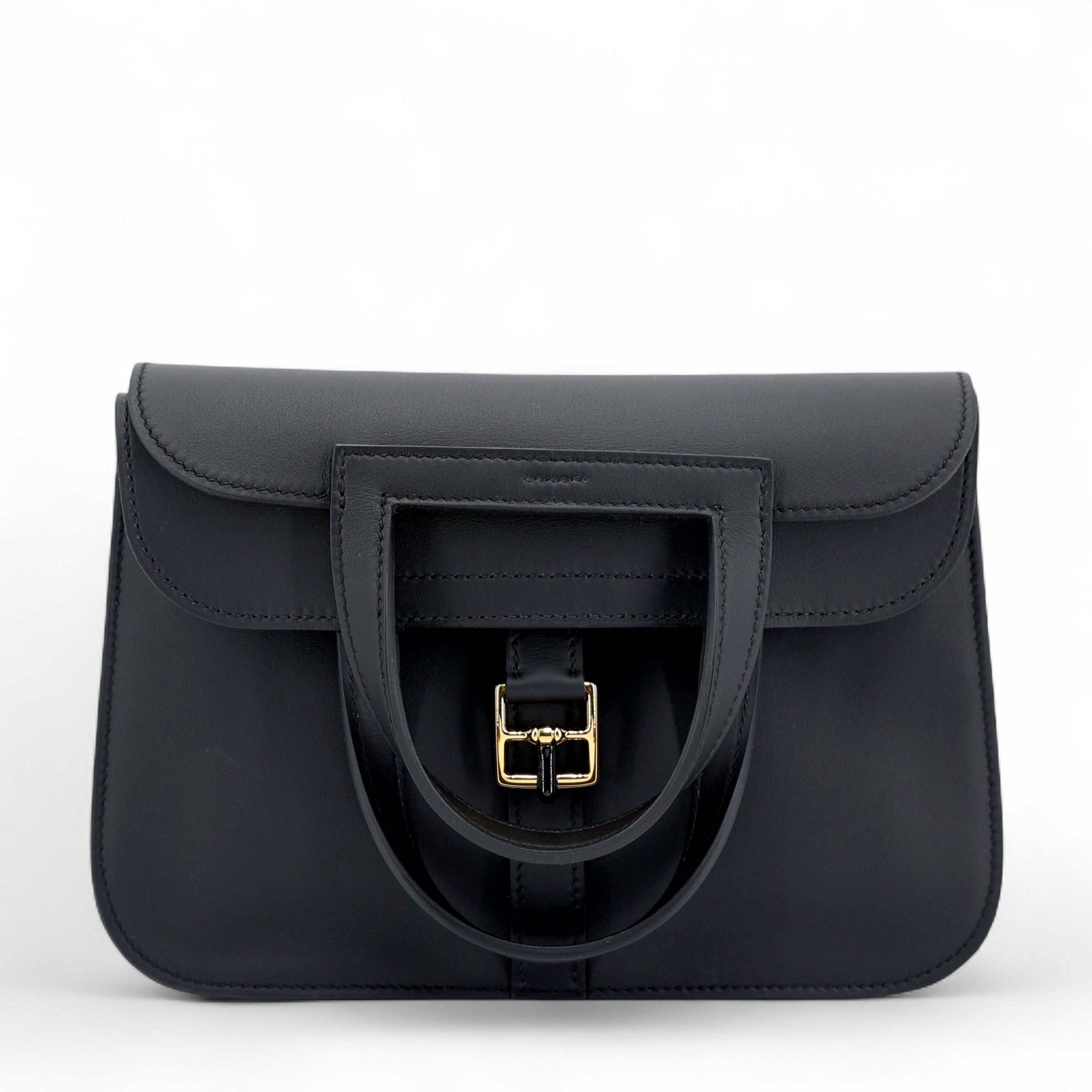 Brand New ( Rank N ) HERMÈS Halzan Mini Noir (89) Swift Gold