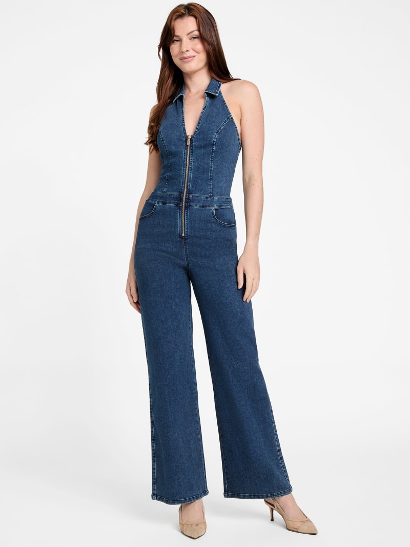 Eco Layna Wide-Leg Denim Jumpsuit | GUESS Factory