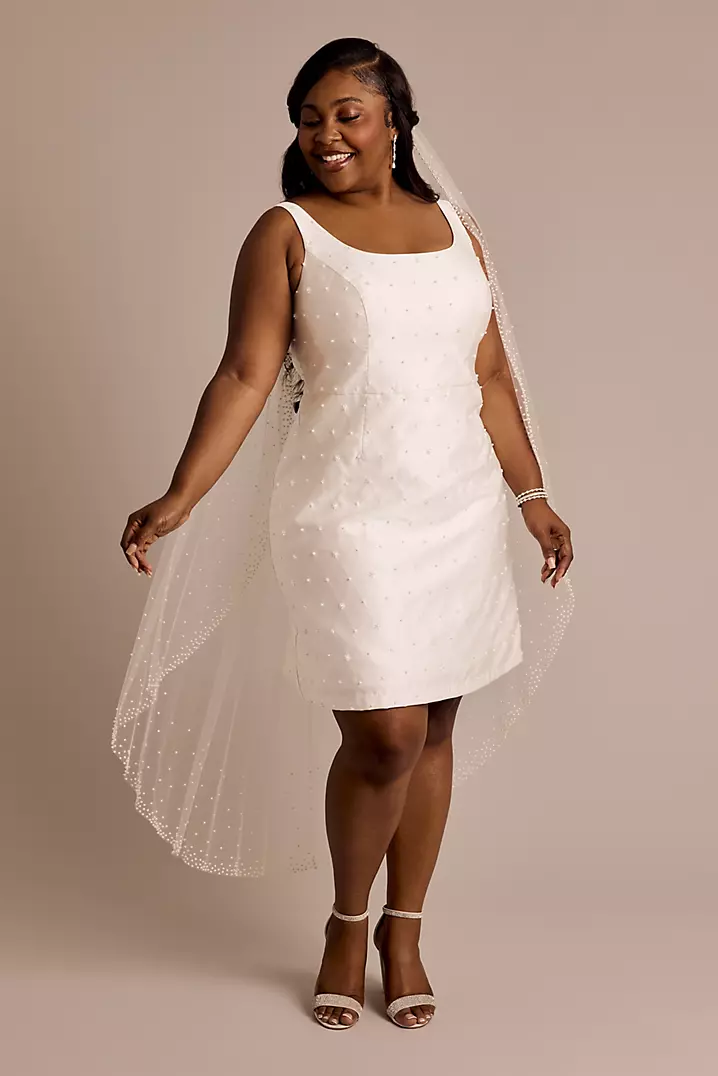 Satin Mini Dress with Allover Pearl Beading | David's Bridal