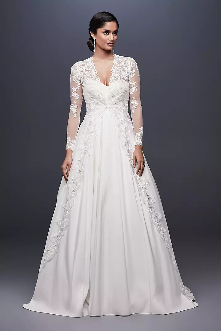 Long Tulle Jacket with Floral Lace Applique | David's Bridal