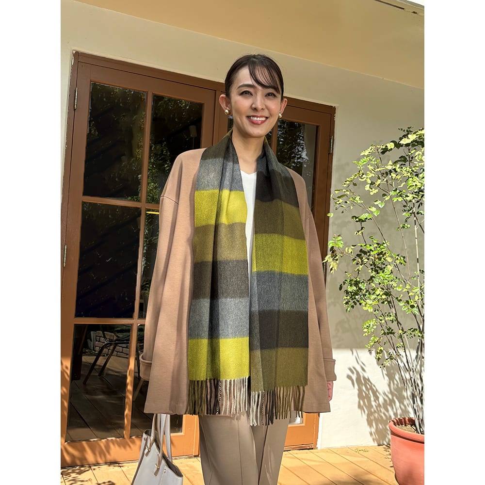 カシミヤ100％ ブロックチェックマフラー 通販 - ディノス