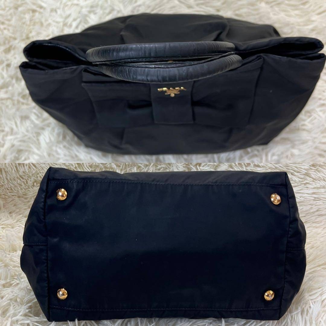 PRADA - 【美品】プラダ ハンドバッグ リボン ゴールドロゴ ナイロン