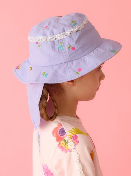 チェリー刺繍／恐竜刺繍日よけ付きハット（ハット）｜hakka kids