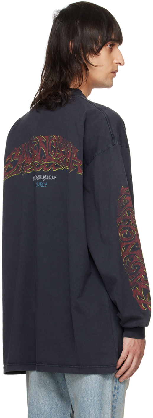 Balenciaga Black Offshore Long Sleeve T-shirt In 1568 Faded Black/red
