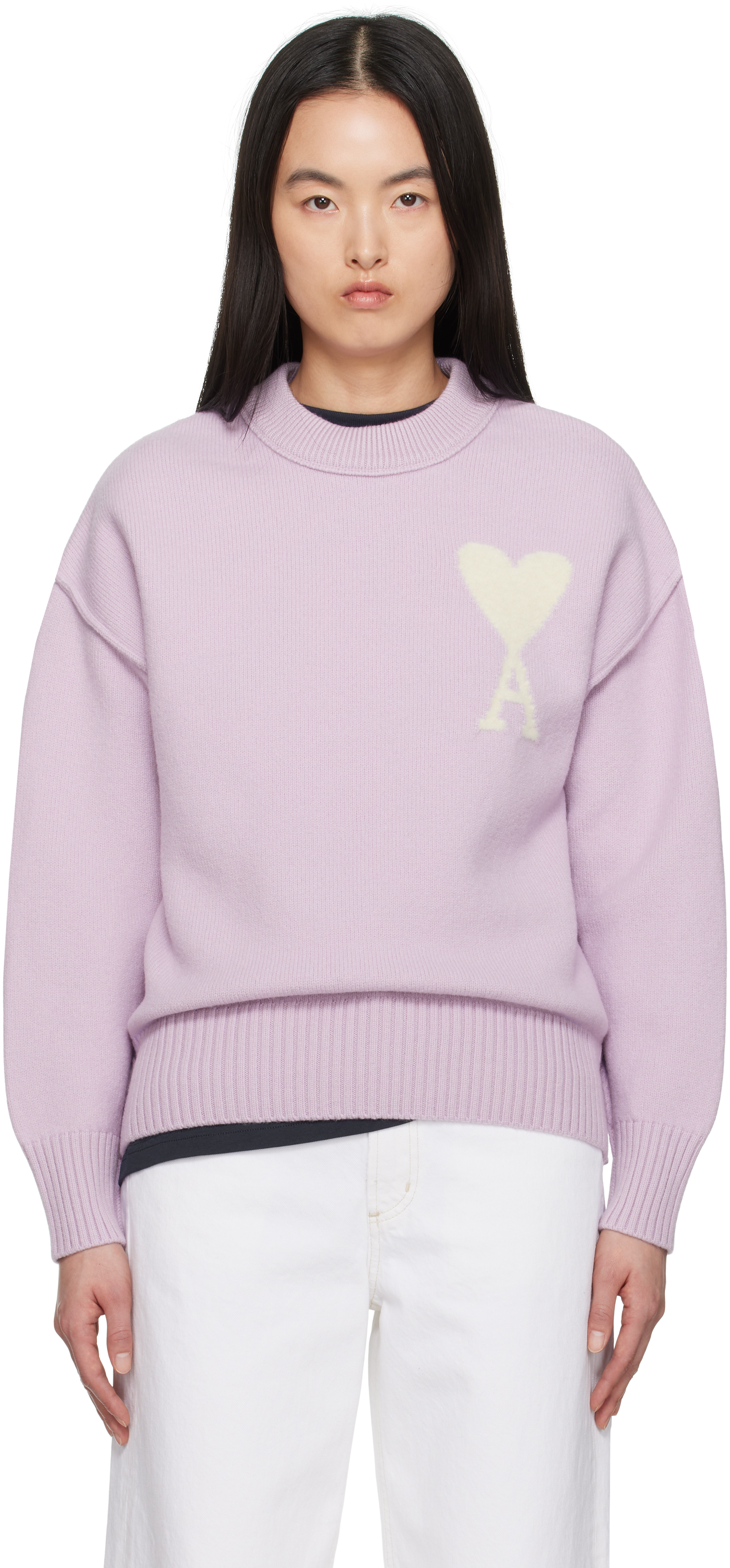Purple Wool Ami de Coeur Sweater by AMI Paris on Sale