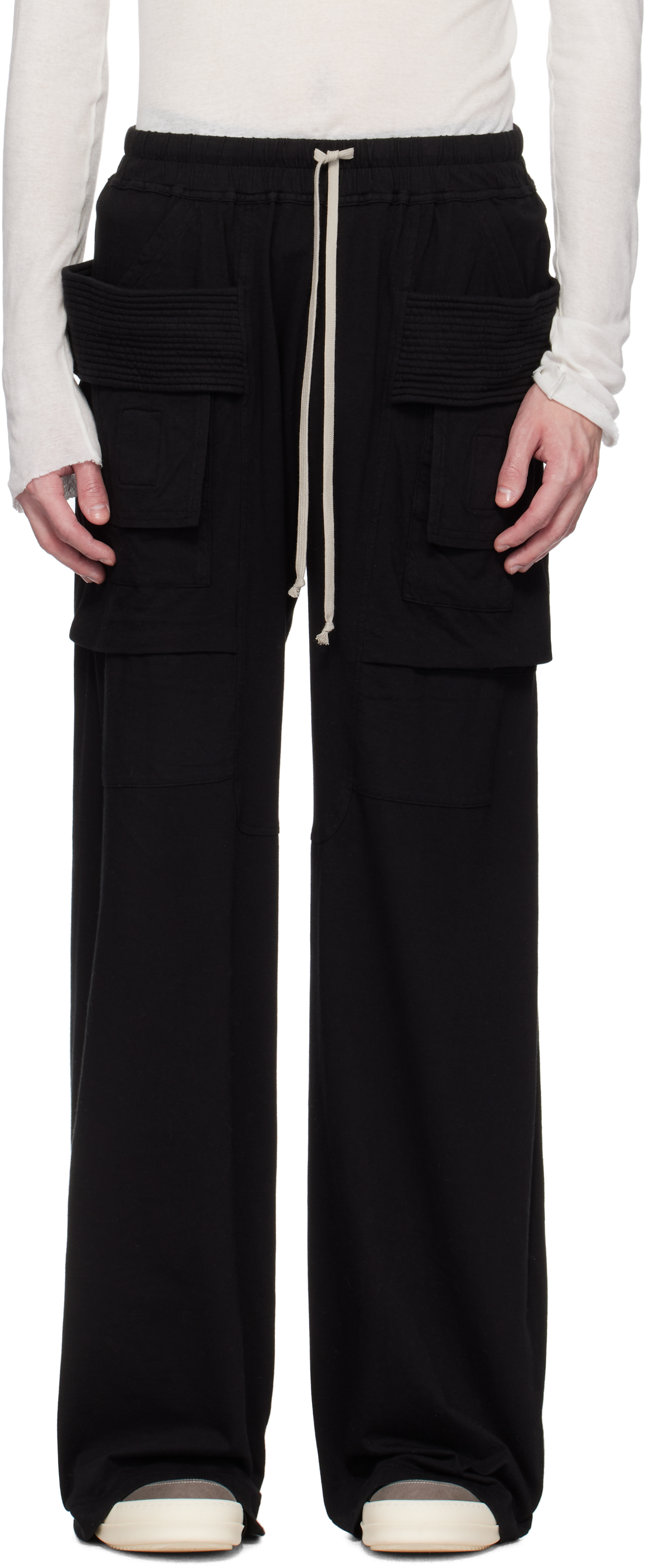 Black Hollywood Creatch Wide Drawstring Cargo Pants by Rick Owens