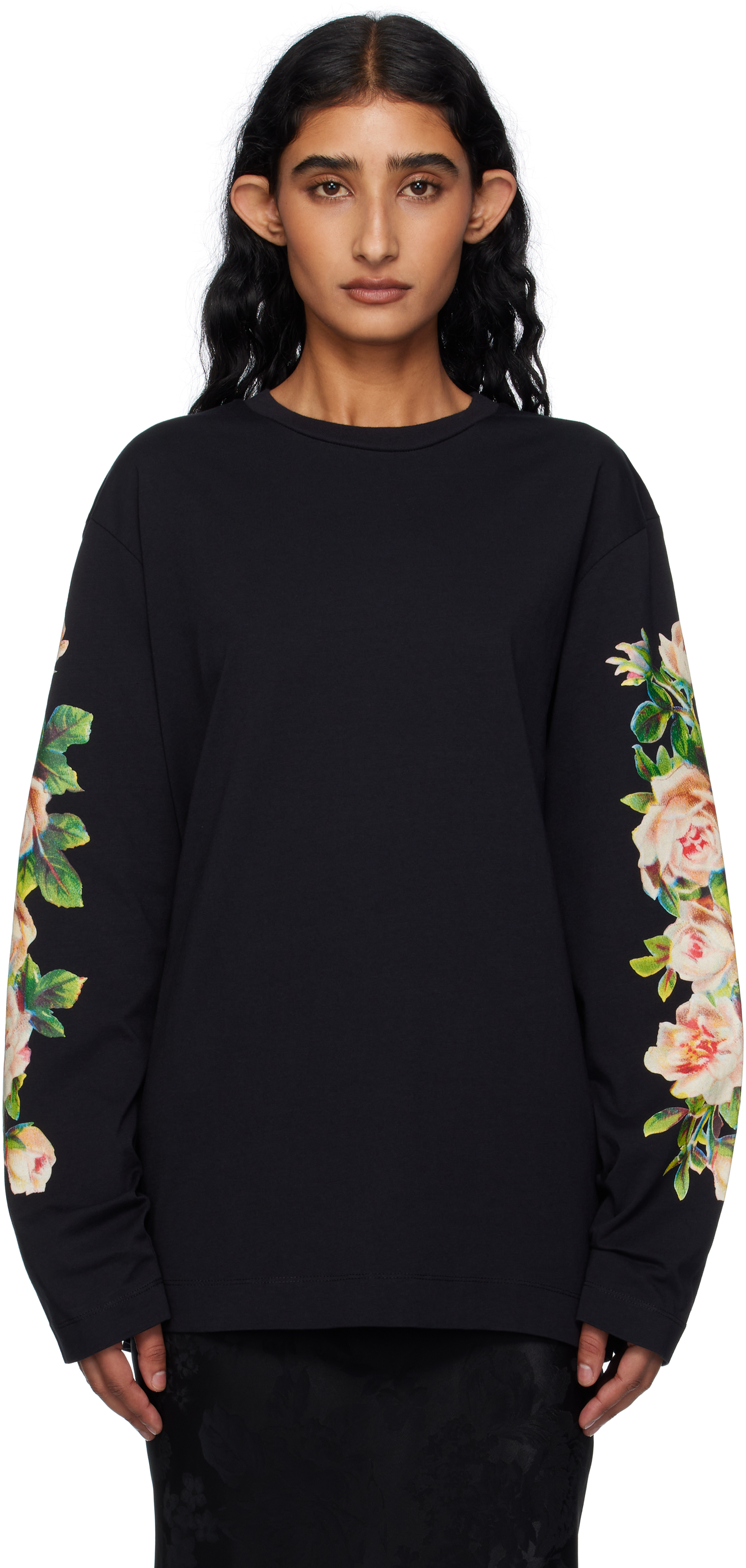 Black Rose Bouquet Long Sleeve T-shirt by Simone Rocha on Sale