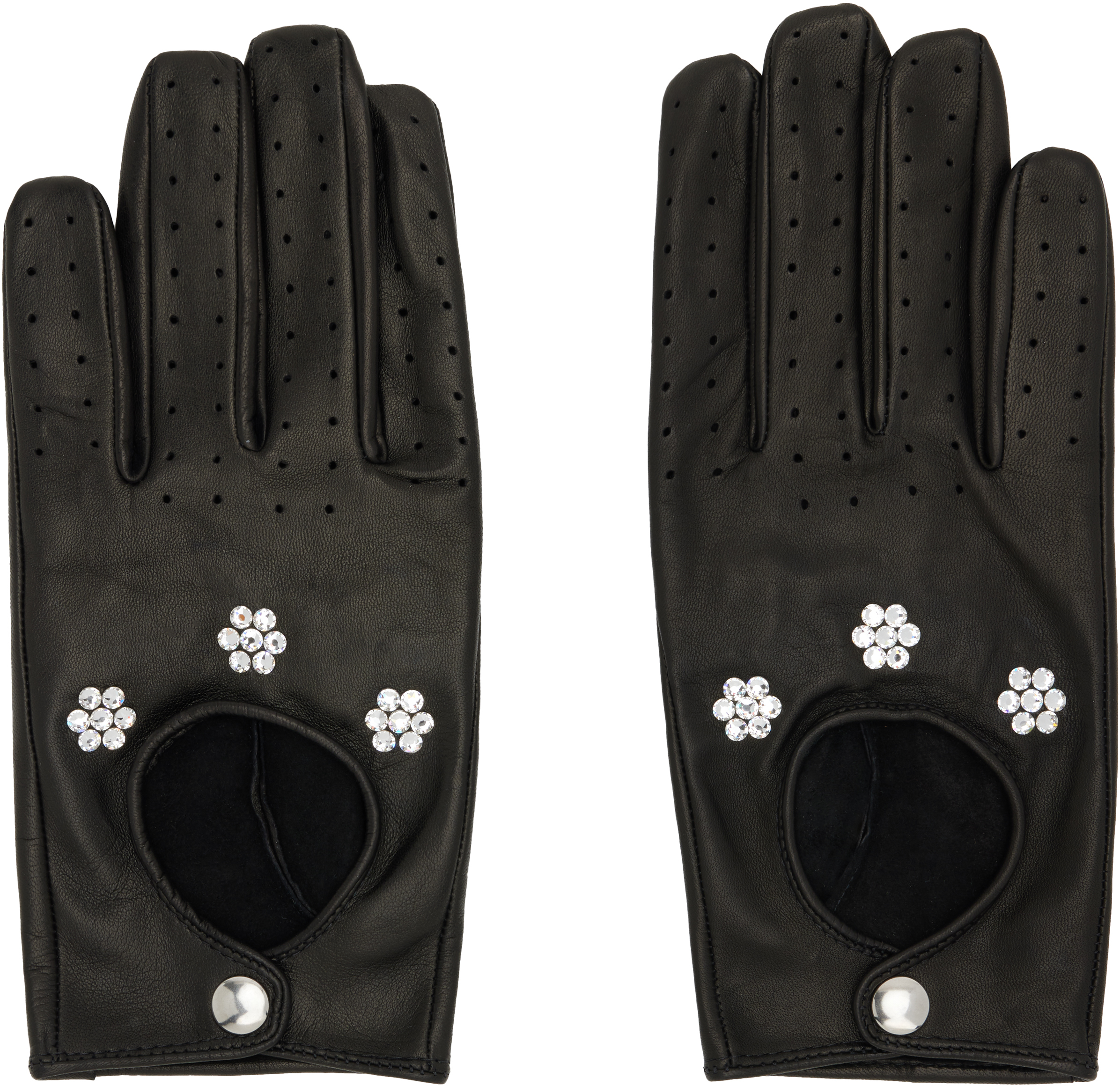 ERNEST W. BAKERのブラック Floral Studded Appliqué Driving グローブ