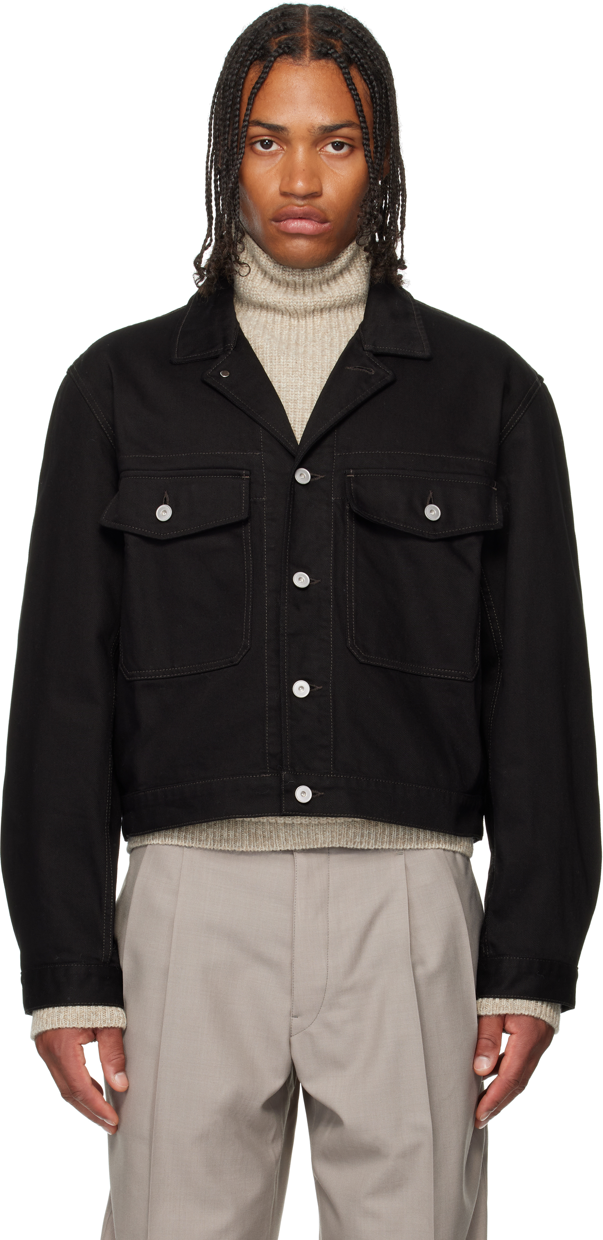 LEMAIRE: Black Denim Trucker Jacket | SSENSE