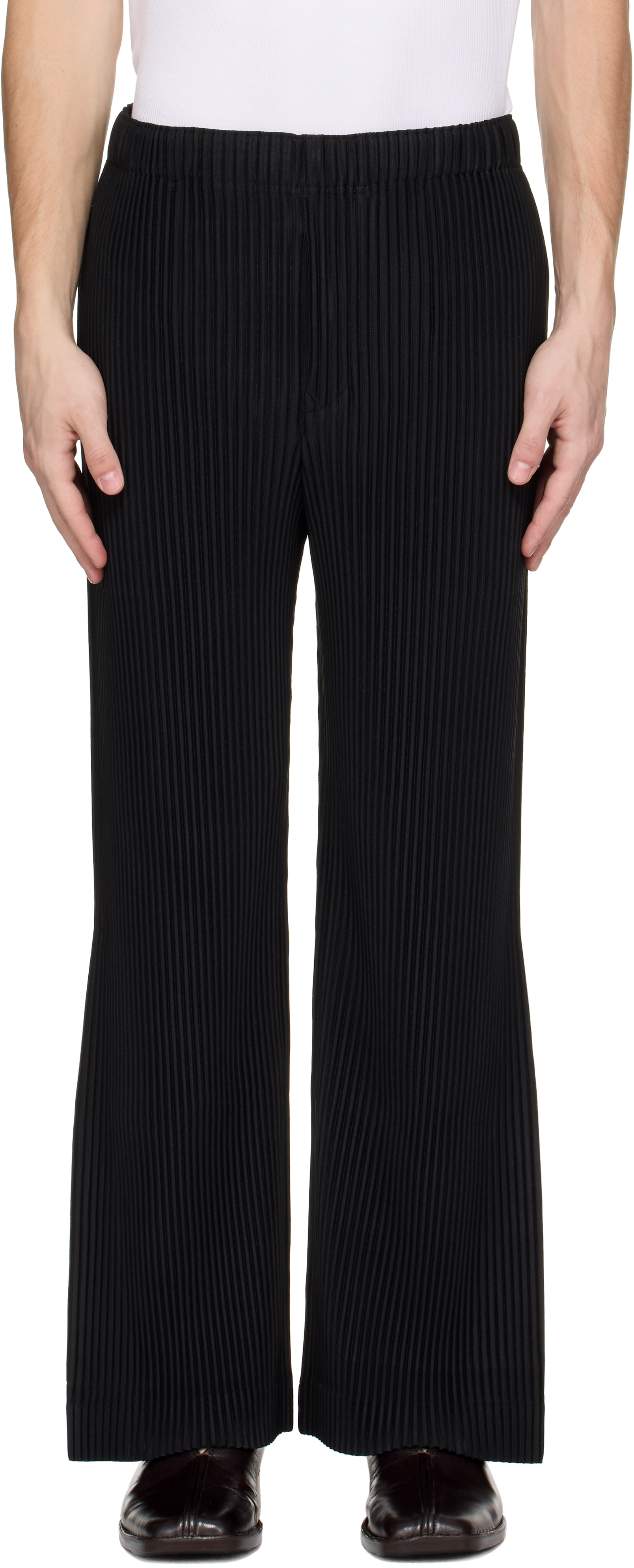 Black Pleats Bottoms 3 Trousers by HOMME PLISSÉ ISSEY MIYAKE on Sale