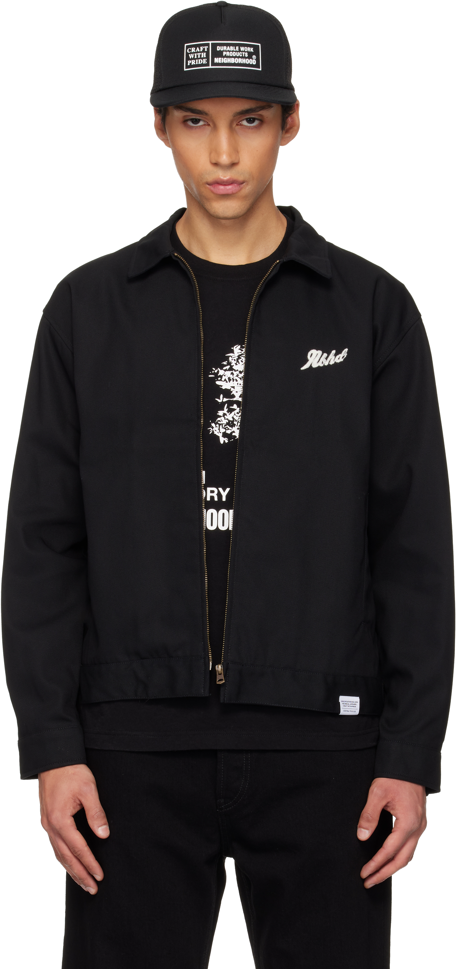 Black Zip Work Jacket by Neighborhood on Sale