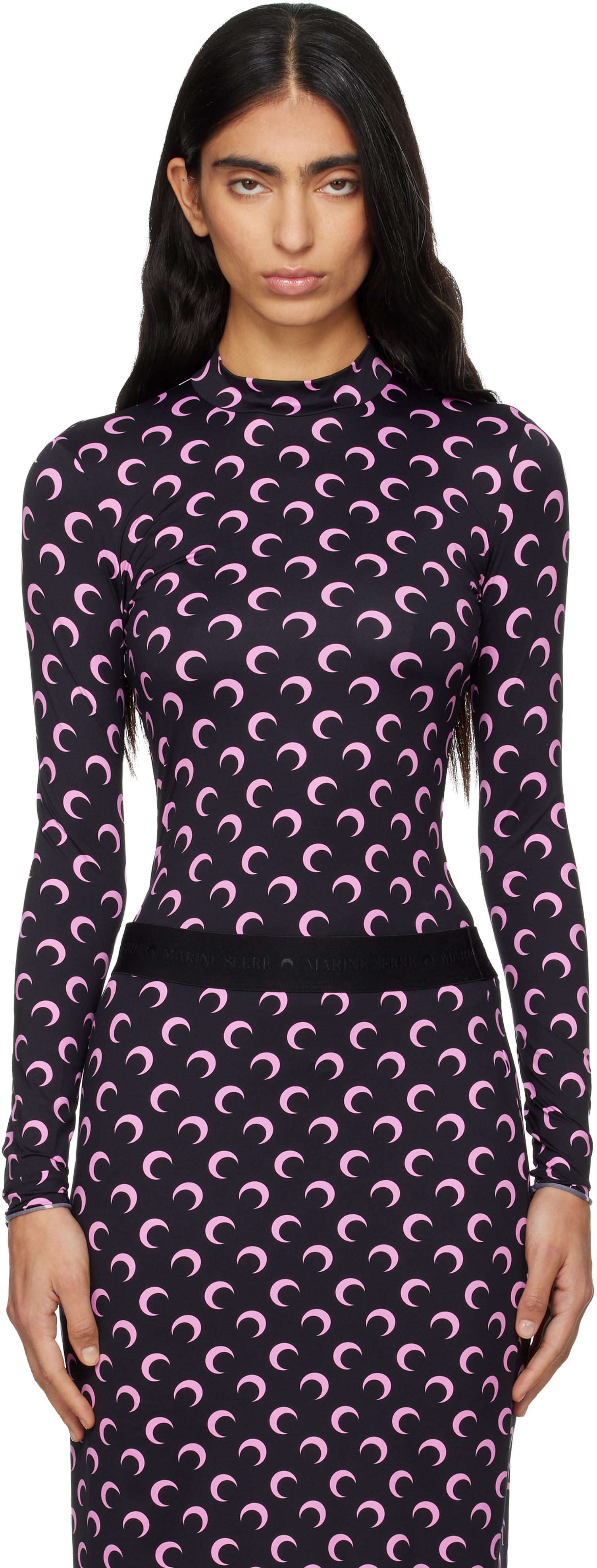Black Recycled Moon Jersey Second Skin T-shirt by Marine Serre on Sale