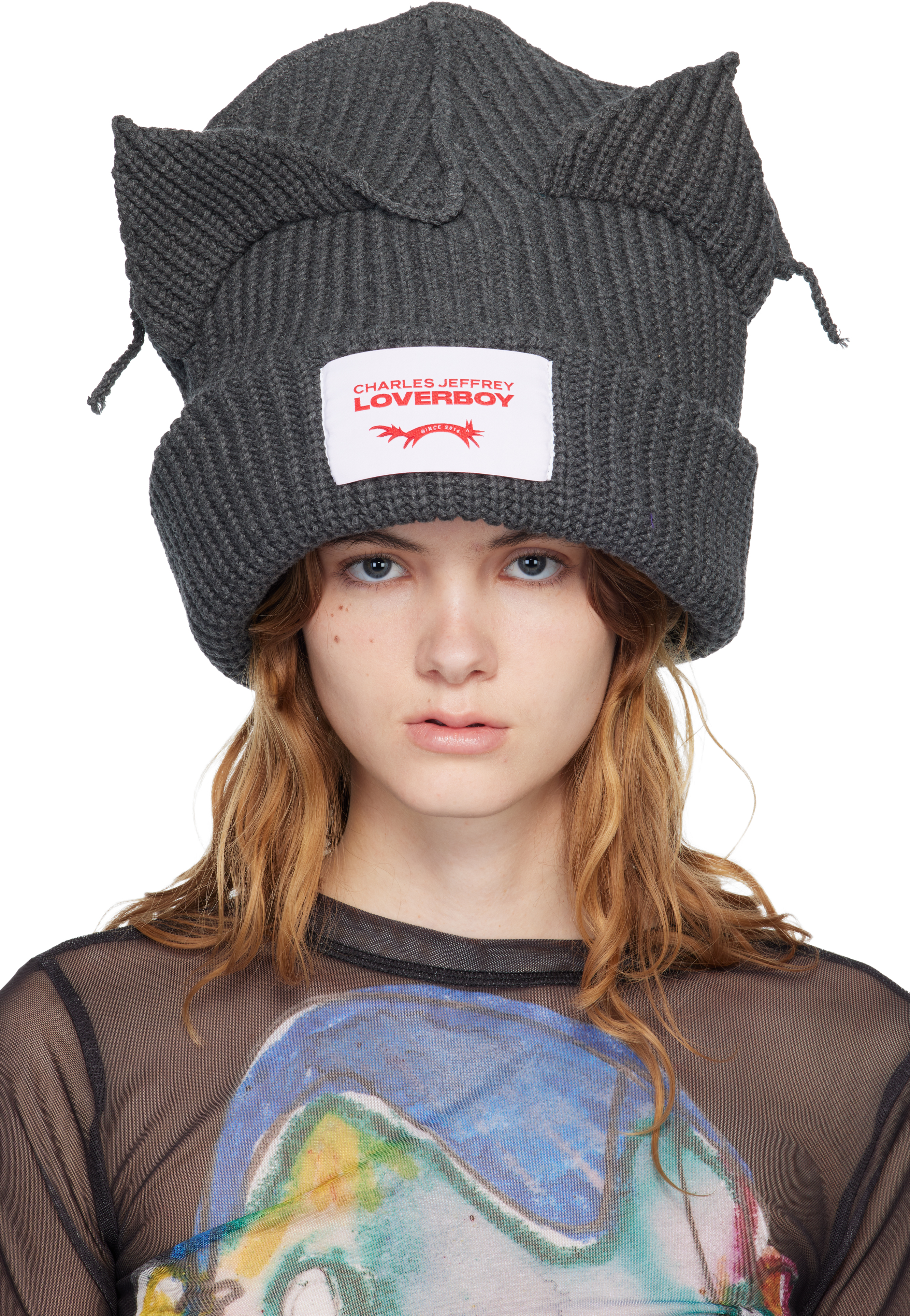 Gray Supersized Chunky Ears Beanie by Charles Jeffrey LOVERBOY on Sale
