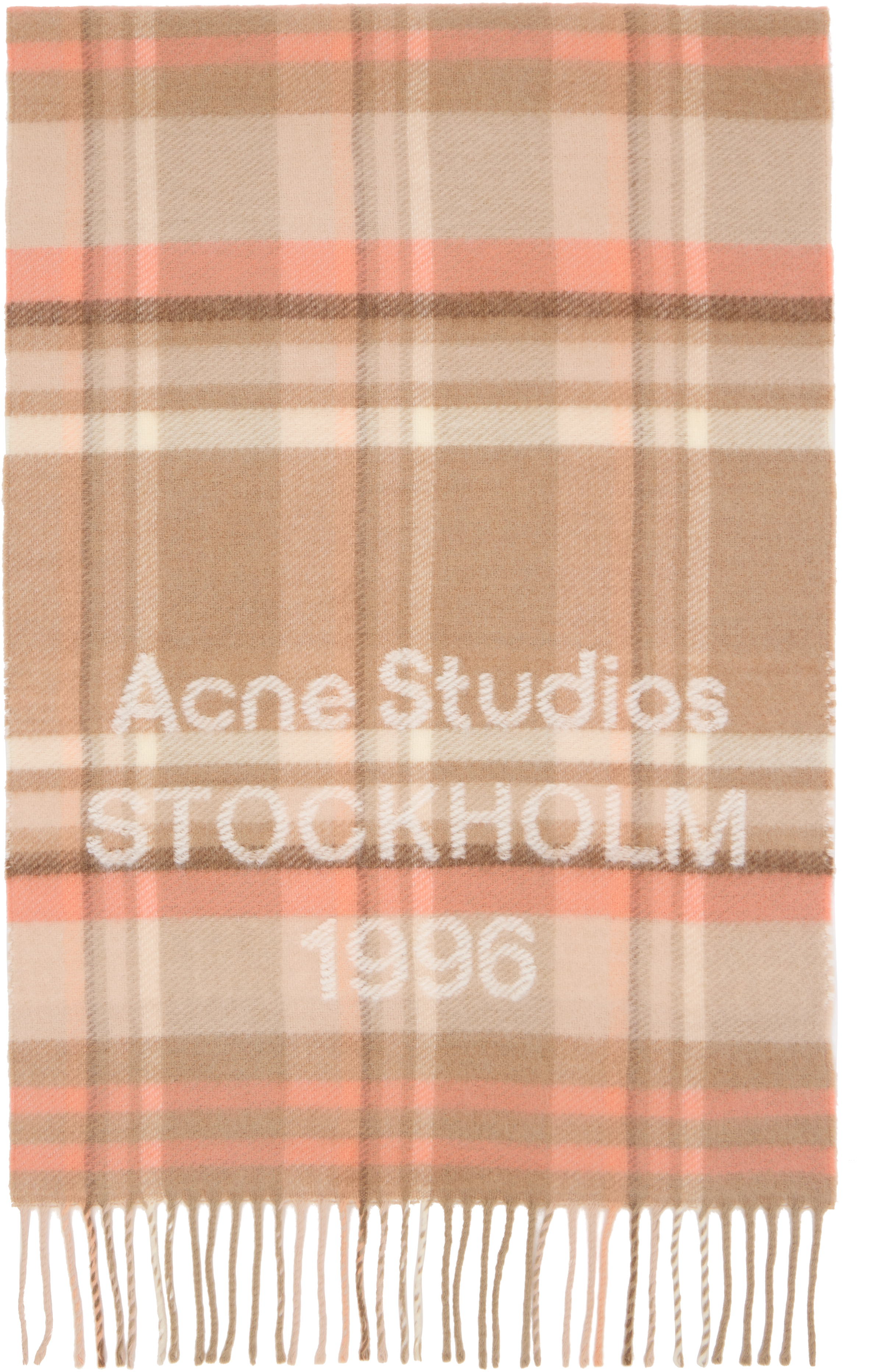 Acne Studios: ベージュ＆ピンク Wide Logo チェック マフラー
