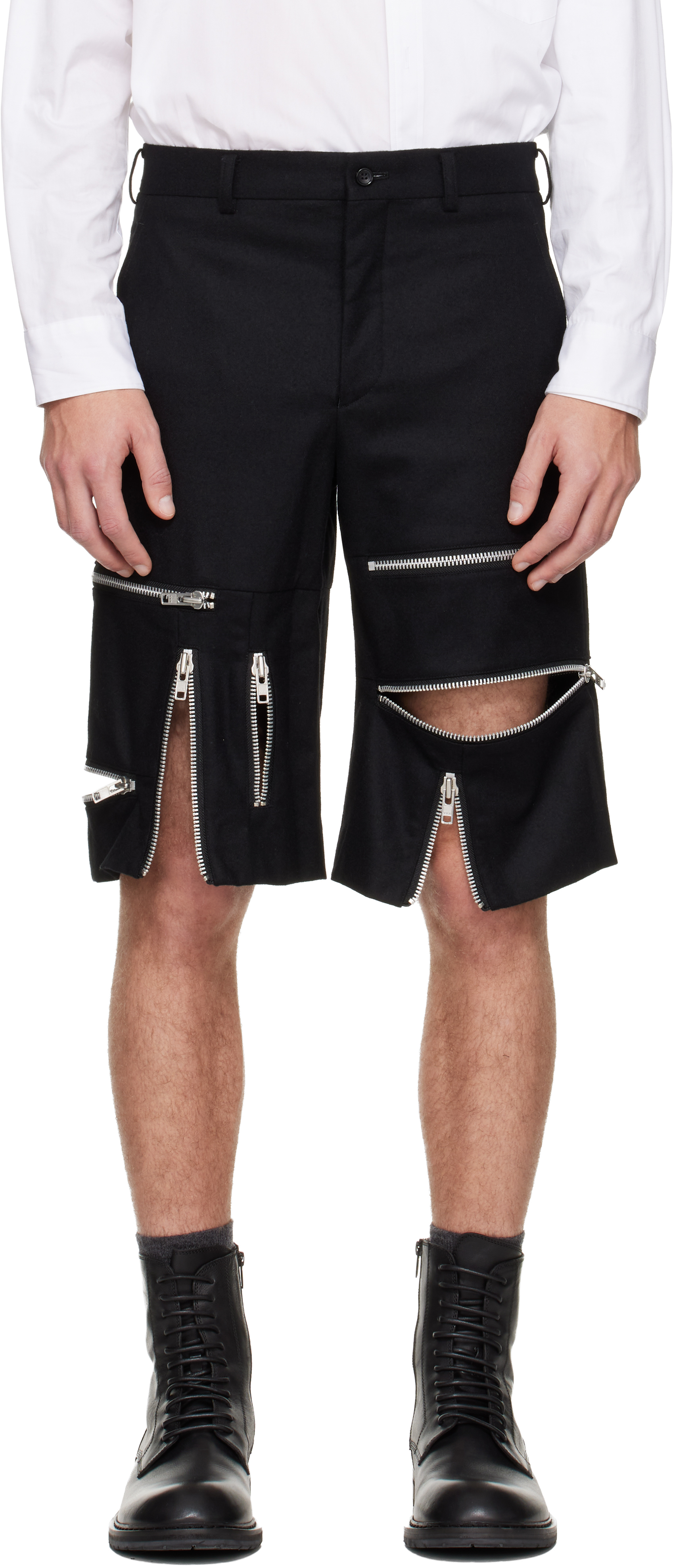 Comme des Garçons Homme Plusのブラック ウールナイロン フランネル