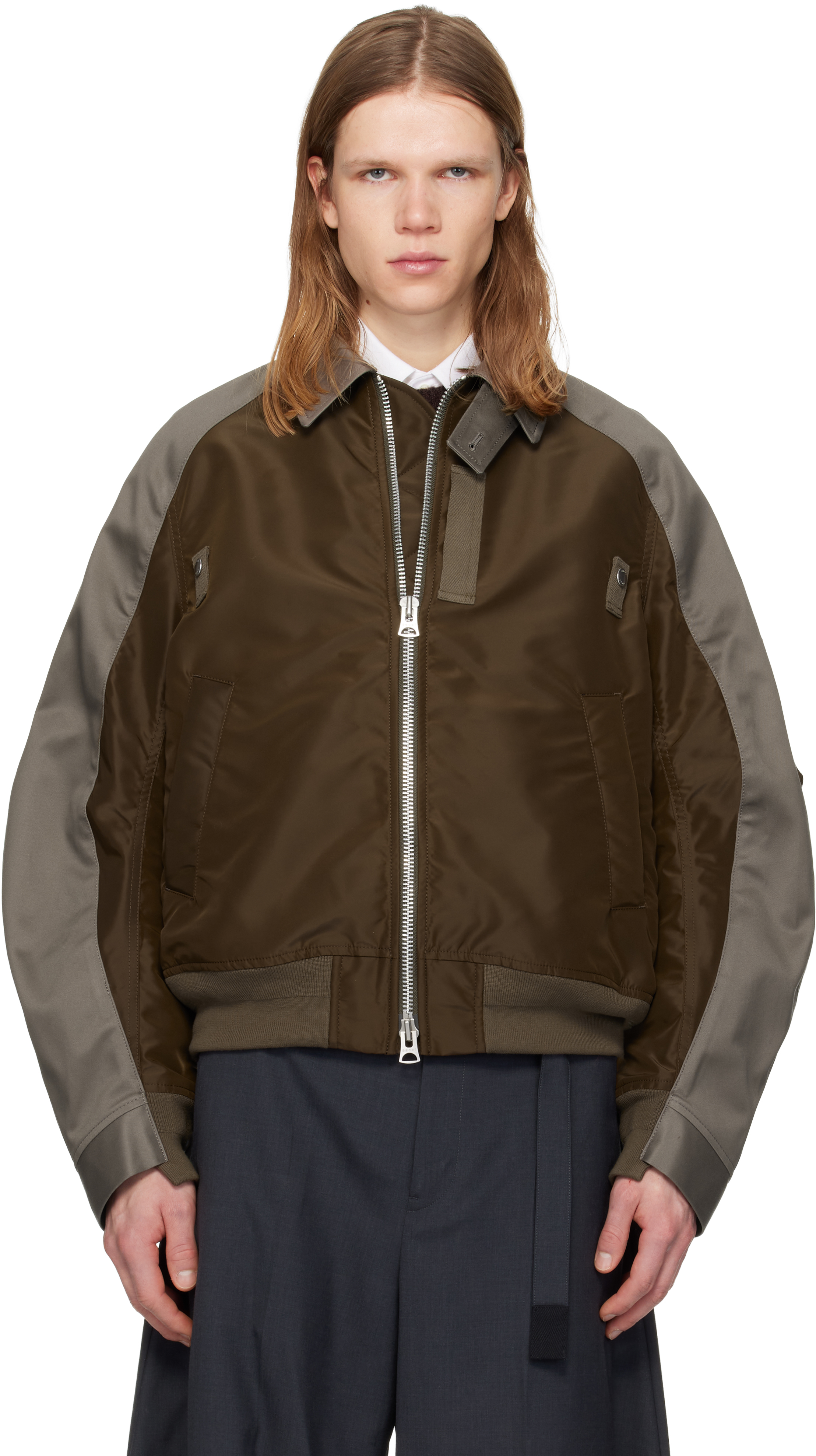 sacai: ブラウン＆グレー Cotton Chino & Nylon Twill ボンバー
