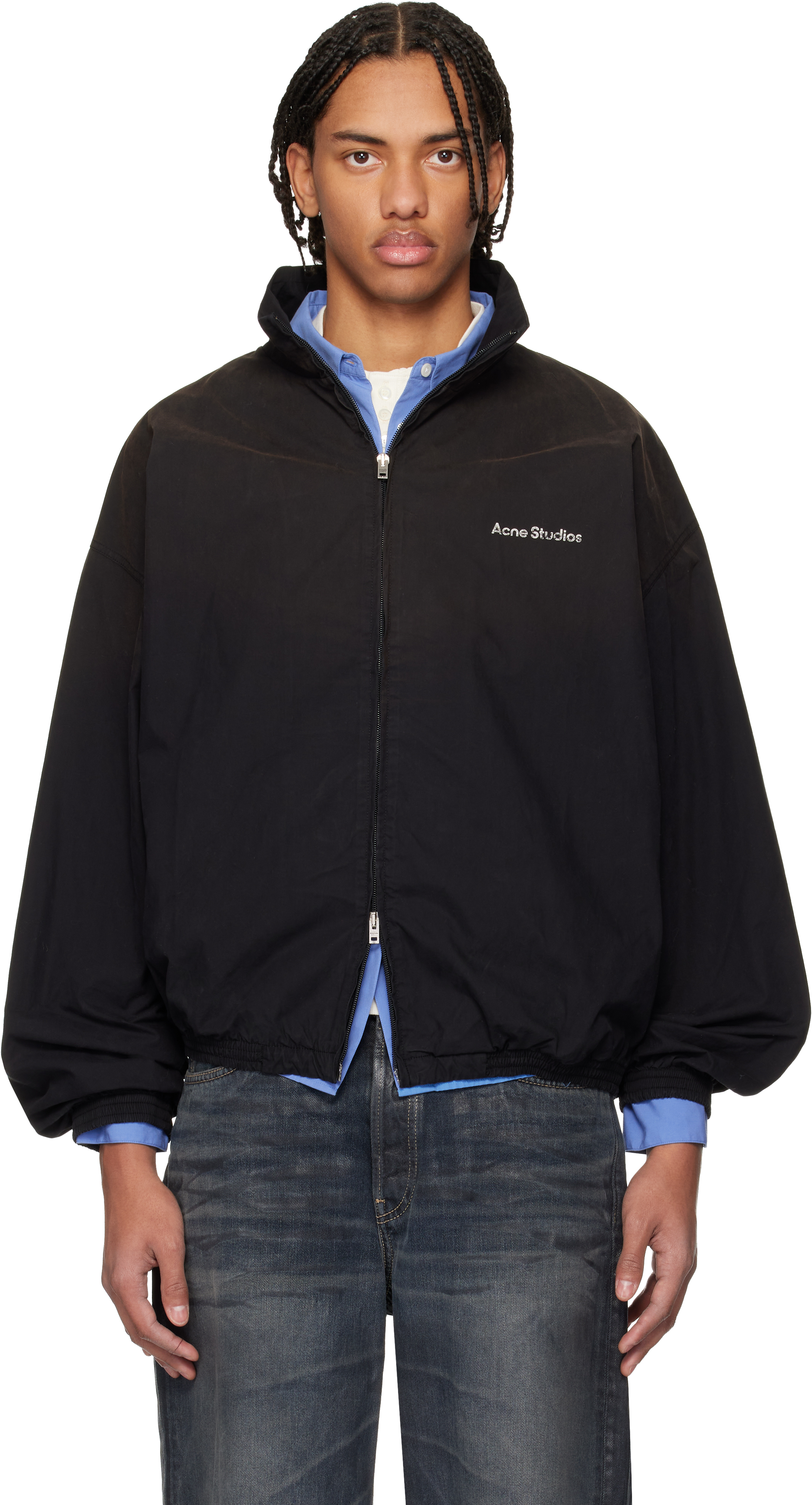 Acne Studios: Black Logo Zipper Jacket | SSENSE