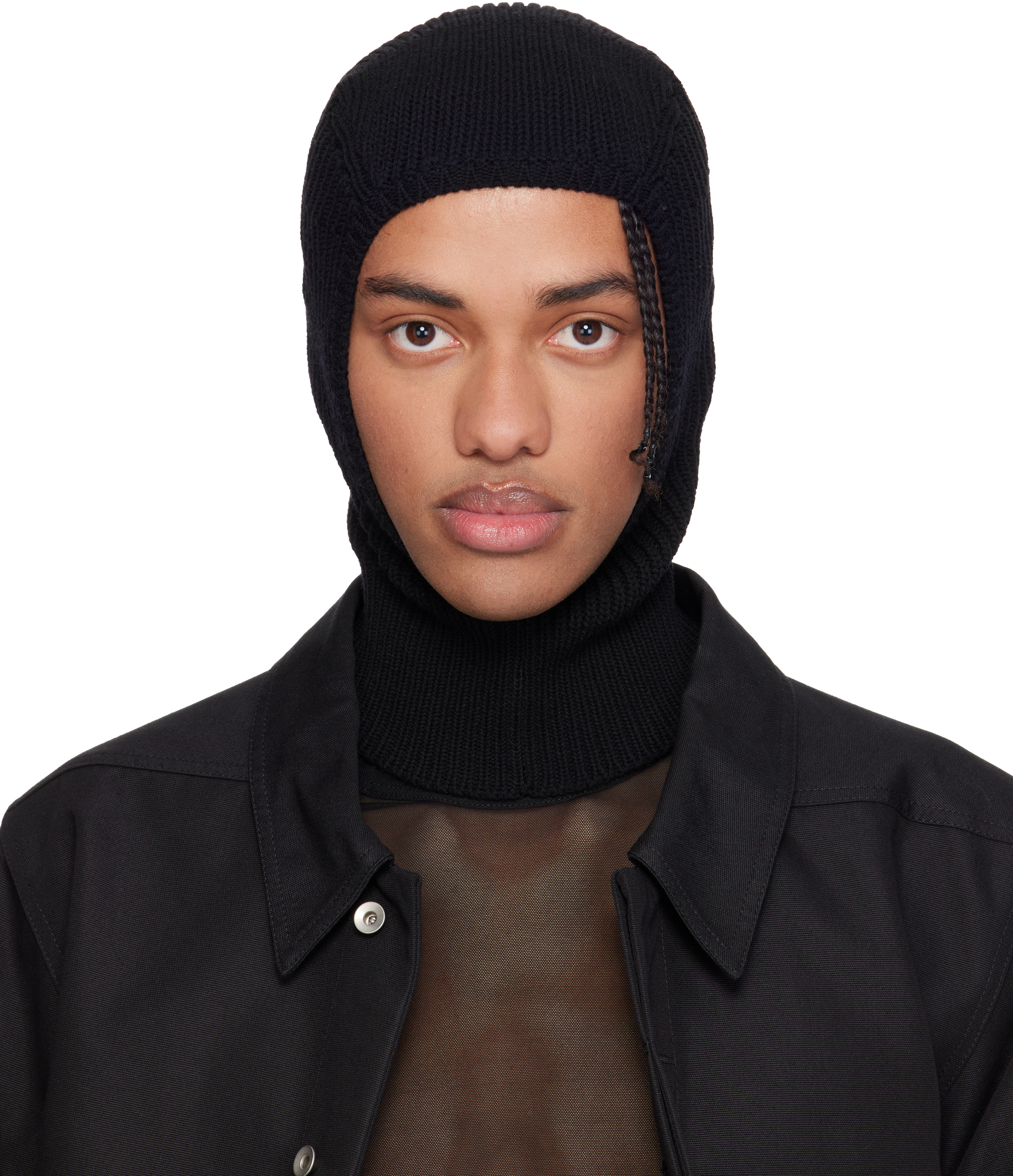 Rick Owens: ブラック Temple Heavy Wool Sphinx Skull バラクラバ