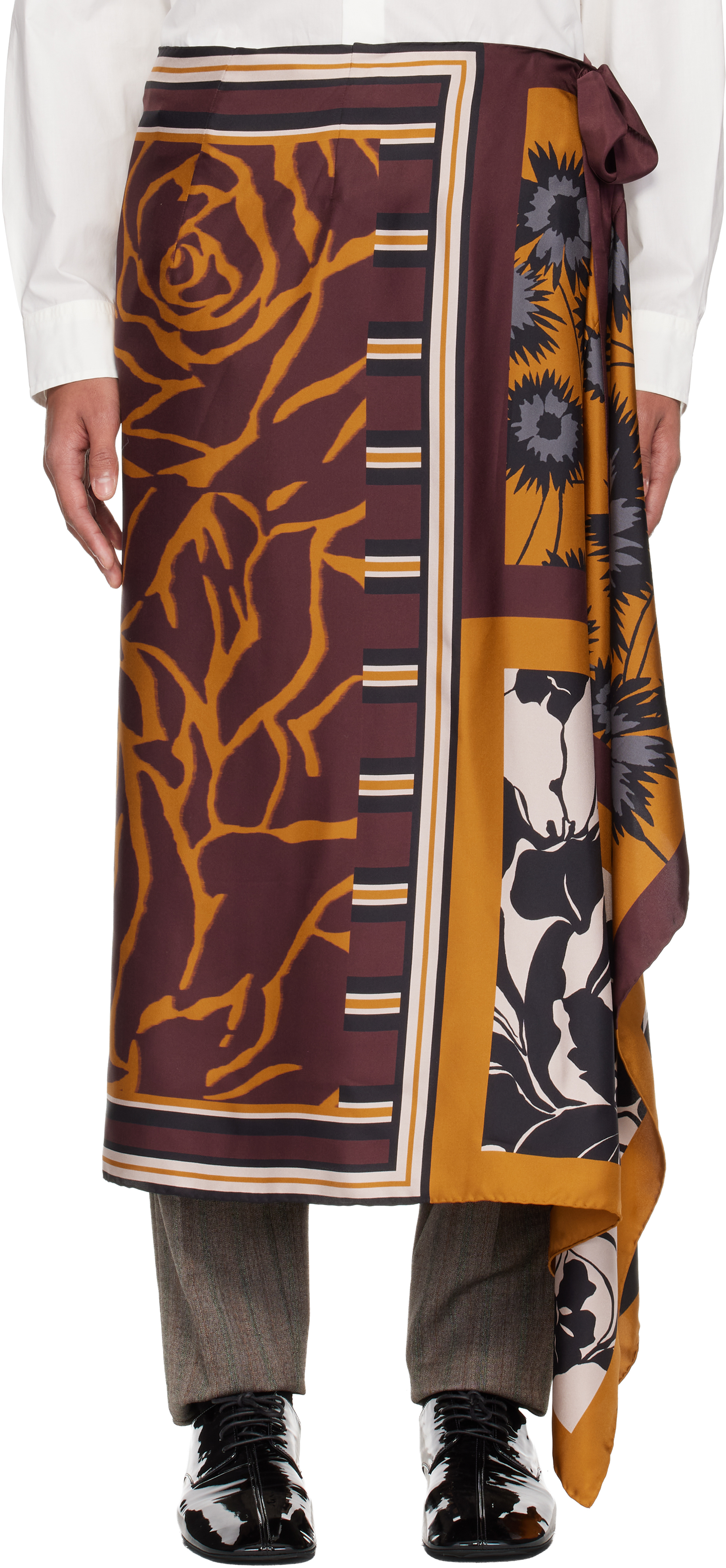 Dries Van Noten: オレンジ＆バーガンディ Long Wrap Scarf スカート