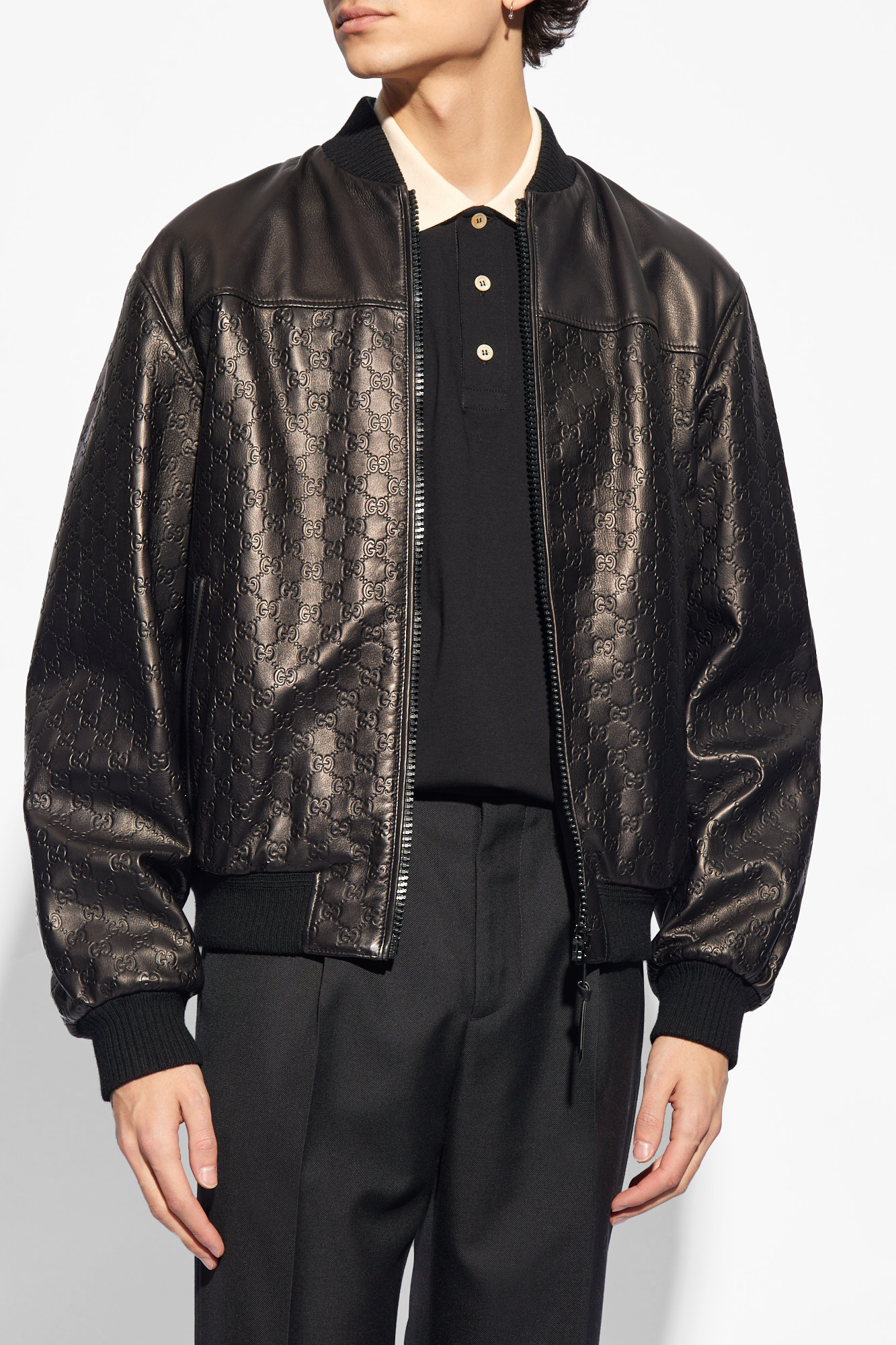 Gucci Leather jacket with monogram | Men's | Vitkac
